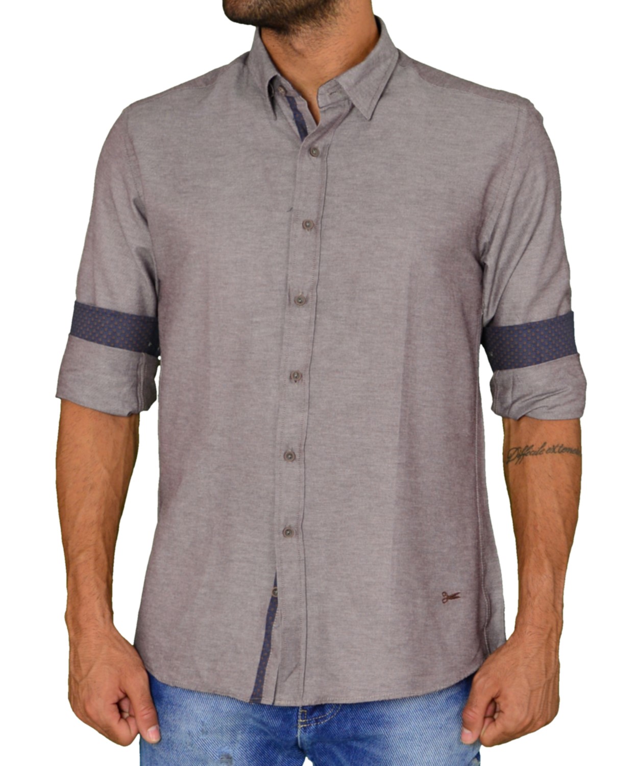 Ανδρικό πουκάμισο υφασμάτινο μονόχρωμο καφέ Ben Tailor 21916F φωτογραφία